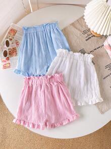 Multicolor Young Girls Short Track Shorts With Ruffle And Bow Details Semi-Sheer Fabric Casual Wear - Multicolor - View 2