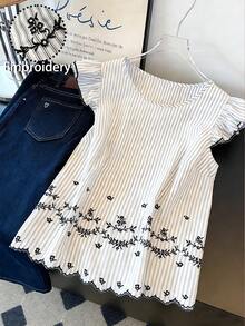 SHEIN LUNE CURVE 大码休闲通勤衬衫，带刺绣喇叭袖 - 藍色 - 查看 5