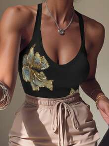 Rovax Women's Floral Print Fitted Casual Bodysuit - Multicolor - View 3