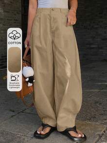 Dazy Tall Women's Tall/Long Barrel Leg Casual Pants, Streetwear Style - Khaki - View 1