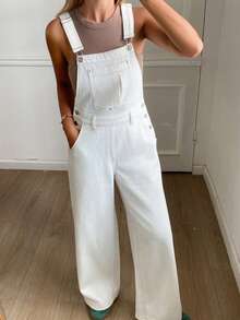 DAZY Quần yếm nữ có đai thắt eo, quần yếm denim rộng rãi thoải mái và áo liền quần. - trắng - Xem 5