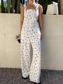 Livesso Ditsy Floral Fitted Women Denim Jumpsuit - White - View 6