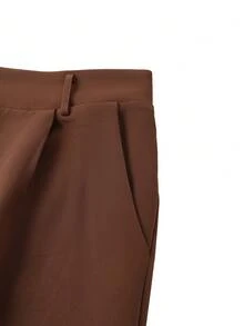 GlowEve CURVE Plus Size Women's Solid Color Pocket Pleated Casual Pants Elastic Waist Pants Loose Pants Pleated Pants Brown Pants High Waist Pants Wide Leg Pants Brown Bottoms Brown Wide Leg Pants - Coffee Brown - View 7