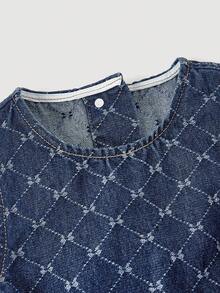 Sweetra Đầm denim xòe xếp ly khoét lỗ thời trang thanh lịch dành cho nữ, kiểu dáng thường ngày, chất liệu denim bạc màu. - Rửa trung bình - Xem 4