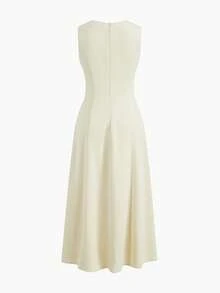 ZEYLAH 对比色花边大腿开衩连衣裙 - 黃色 - 查看 2