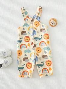 Cozy Pixies Baby Boy Floral Graphic Bib Jumpsuit Casual Versatile Set - Multicolor - View 2