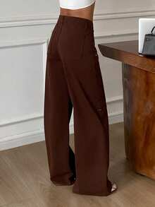 DAZY Women's Regular Waist Rhinestone Embellished Loose Straight Leg Casual Brown Jeans - Brown - View 5