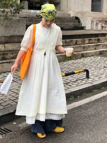 DAZY Đầm midi họa tiết hoa kiểu Hàn Quốc 2 trong 1 dành cho nữ, thích hợp cho kỳ nghỉ hè. - trắng - Xem 4