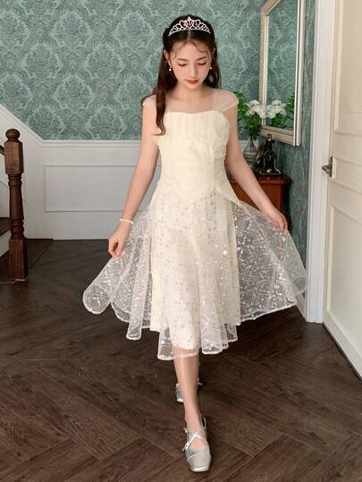 DAZY Tween Girls Mesh Overlay Dress, Fall