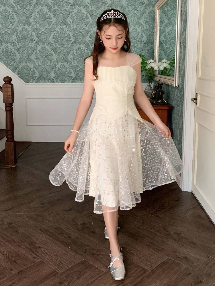 Tween Girls Mesh Overlay Dress, Fall Summer