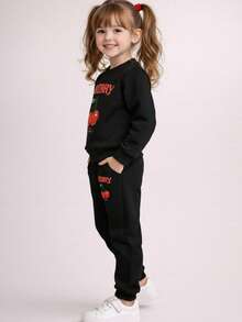 conjunto 2 piezas pants y sudadera con estampado cherry tela afelpada - Negro - Ver 2
