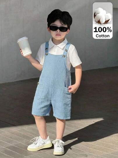 SHEIN Mångsidiga enfärgade texturerade chiffongbyxor för små pojkar, lämpliga för inomhusbruk, utomhusbruk, vardagsbruk, sport, lek, fest, fotografering, semester, helgdagar på vår/sommar