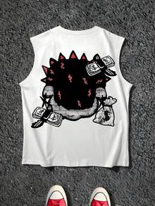 Manfinity EMRG New Arrival Men's Street Style Big Portrait & Money Print Tank Top - White - View 2
