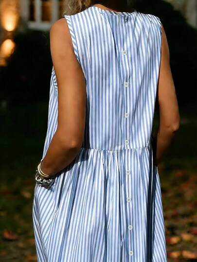 EMERY ROSE 女士条纹荷叶边休闲度假约会连衣裙