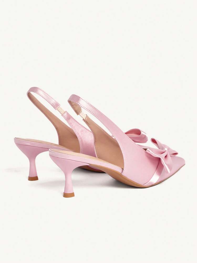 CUCCOO CHICEST Women's Romantic Elegant Satin Bowknot Pointed Toe High Heel Dress Shoes, Pink, Spring/Summer Valentine's Day Elegant Shoes