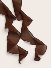 Calvaya 夏季时尚休闲度假复古优雅麂皮网眼拼接不对称荷叶边短裤 - 棕色 - 查看 10