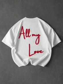 PAVTROS 男士休闲字母植绒印花圆领短袖T恤，夏季 - 白色 - 查看 3