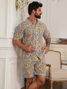 DAZY Summer Short Sleeve Floral Print Casual Pajama Set For Men - Multicolor - View 5