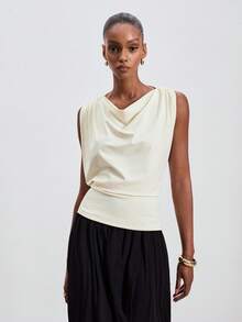 ATUI Studio 女士优雅纯色露背派对上衣 - 杏色 - 查看 3