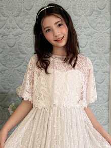 DAZY Tween Girls Fashion Lace Shawl Blouse Summer - White - View 6