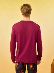 Notgurli Camiseta de dormir de manga larga negra con gráfico "SLEEP" suave y cómoda para hombres - Burdeos - Ver 2