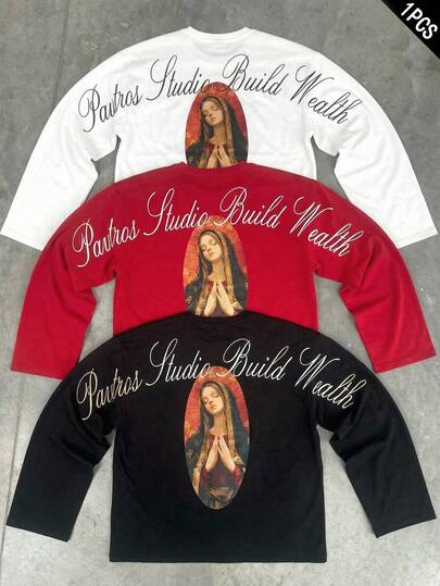 PAVTROS Men's Casual Round Neck Drop Shoulder Short Sleeve T-Shirt With Personalized Fashion Figure Print, Summer