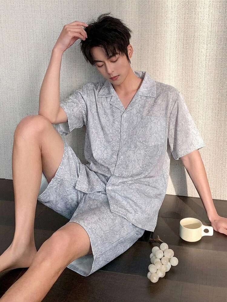 Men's Multi-Color Short Sleeve Top And Shorts Pajama Set, Summer