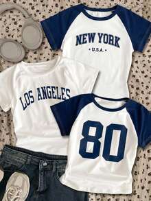 Bộ 3 áo thun in họa tiết cơ bản mùa xuân & hè dành cho nữ tuổi teen, kiểu dáng tươi mới với màu sắc mùa xuân đa năng, chất liệu thoải mái, lý tưởng cho đi học, đi chơi hàng ngày và nhiều dịp khác nhau. - Nhiều màu - Xem 1