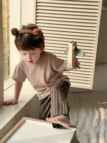 DAZY Toddler Boys' Crew Neck Contrast Stripe Comfortable 2 Pieces Pajama Set - Apricot - View 6