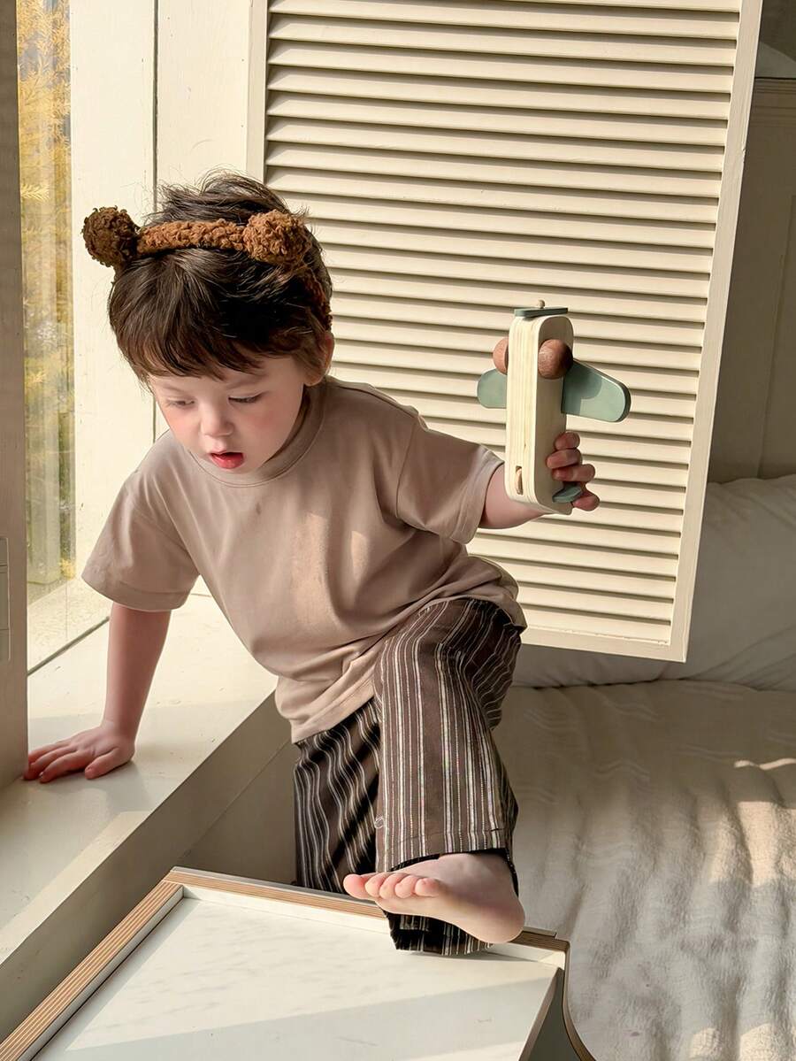 DAZY Toddler Boys' Crew Neck Contrast Stripe Comfortable 2 Pieces Pajama Set - Apricot - View 1