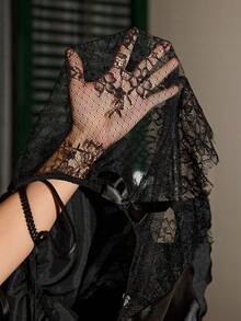 SHEIN Lace Trim & Faux Silk Criss-Cross Back Sexy Camisole Jumpsuit For Women - Black - View 8