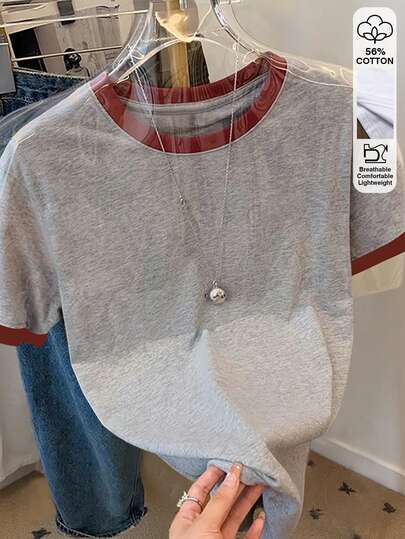 Resyla Women's Color Block Round Neck Short Sleeve Casual Versatile T-Shirt