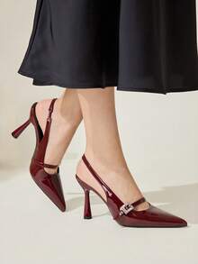 CUCCOO CHICEST 2026春夏尖头细带高跟鞋，性感优雅漆皮踝带包头凉鞋 - 酒紅色 - 查看 7