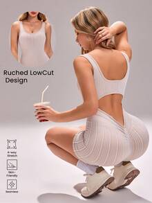 Sovereign Charm Seamless Knit Textured Light Color Racerback Wide Strap Romper - Camel - View 1