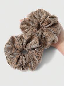 ROMWE Kawaii 2 Y2k Personalized Sweet And Cool Brown Shiny Mesh Leopard Print Hair Band Large Intestine Ring, Combination Set, Daily Wear For Girls, Holiday Gift. - Brown -46 - View 8