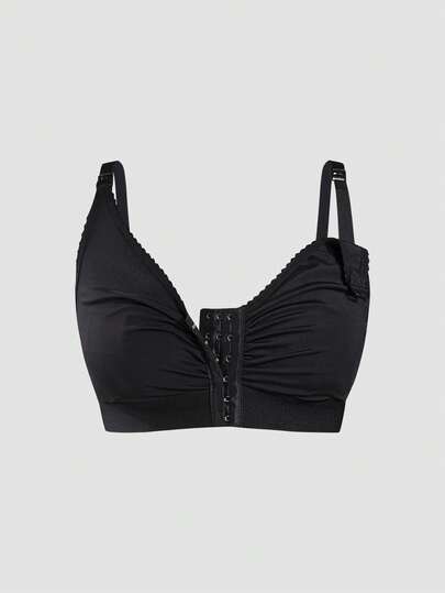 Women's Popular Front-Clasp Minimalist Solid Color Comfortable High Cost-Effective High Quality Maternity Nursing Bra Single Pack, Plus Size