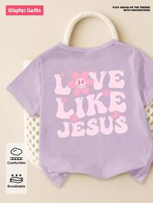 SHEIN GraphicGems Baby Girl Casual Everyday Essential Playful Print Graphic Tee, Suitable For Outings, Spring/Summer - Purple - View 1