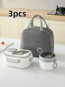 3pcs Lunch Box Set, Including Lunch Box, Insulated Bag, Breakfast Cup, Suitable For Work, School, And Outdoor Transportation, Lunch Box, Salad Cup, Insulated Suit. Partitioned Lunch Box, Back-To-School Season Student Supplies, Lunch Box, Lunch Bag. - Multicolor - View 12