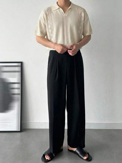 DAZY Men's White Textured Polo Neck Knit Top, Summer