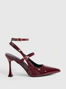 CUCCOO SZL Ladies Pointed Sexy Glossy High Heel Women's Shoes Thin Heel Commuter Avant-Garde Party Burgundy Strap Buckle Spring Shoes - Burgundy - View 4