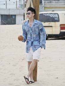 DAZY 男士印花长袖衬衫，春夏款 - 彩色 - 查看 7