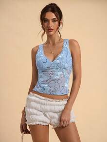 SHEIN BAE Women's Apricot Sequin Embroidered Camisole, Music Festival Cami Top, Vacation Camisole, Sexy Camisole - Blue - View 4