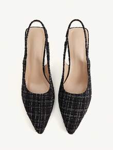 CUCCOO CHICEST Zapatos de tacón de punta fina con estampado de cuadros elegantes para mujer - Negro - Ver 9