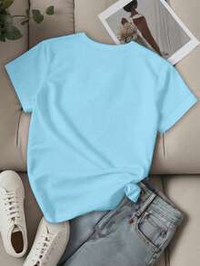 EMERY ROSE Women Slogan Letter Printed Short Sleeve T-Shirt LOS ANGELES Graphic Tees Women Tops - Baby Blue - View 2