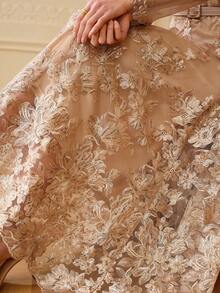 ZEYLAH Elegant Party Mesh Embroidered Long Sleeve Dress, Spring/Summer - Champagne - View 2