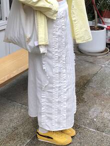 DAZY Women's Casual Ruffled Lace Patchwork Skirt, Youthful Style - White - View 5