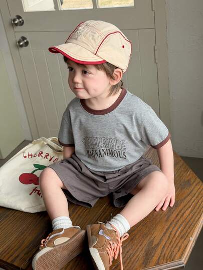 DAZY Toddler Boys' Round Neck Contrast Color Letter Print Casual Korean Style Top