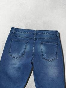 Manfinity Homme Jeans ajustados elásticos versátiles y casuales para hombres, aptos para todas las estaciones - Azul lavado oscuro - Ver 5