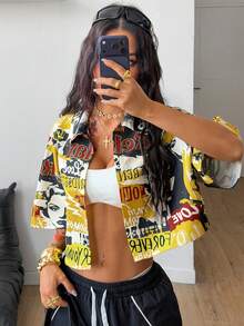 Coolane 夏季女士外出休闲街头风 Y2K 学院风格子宽松短款衬衫，女士休闲装 - 彩色 - 查看 3