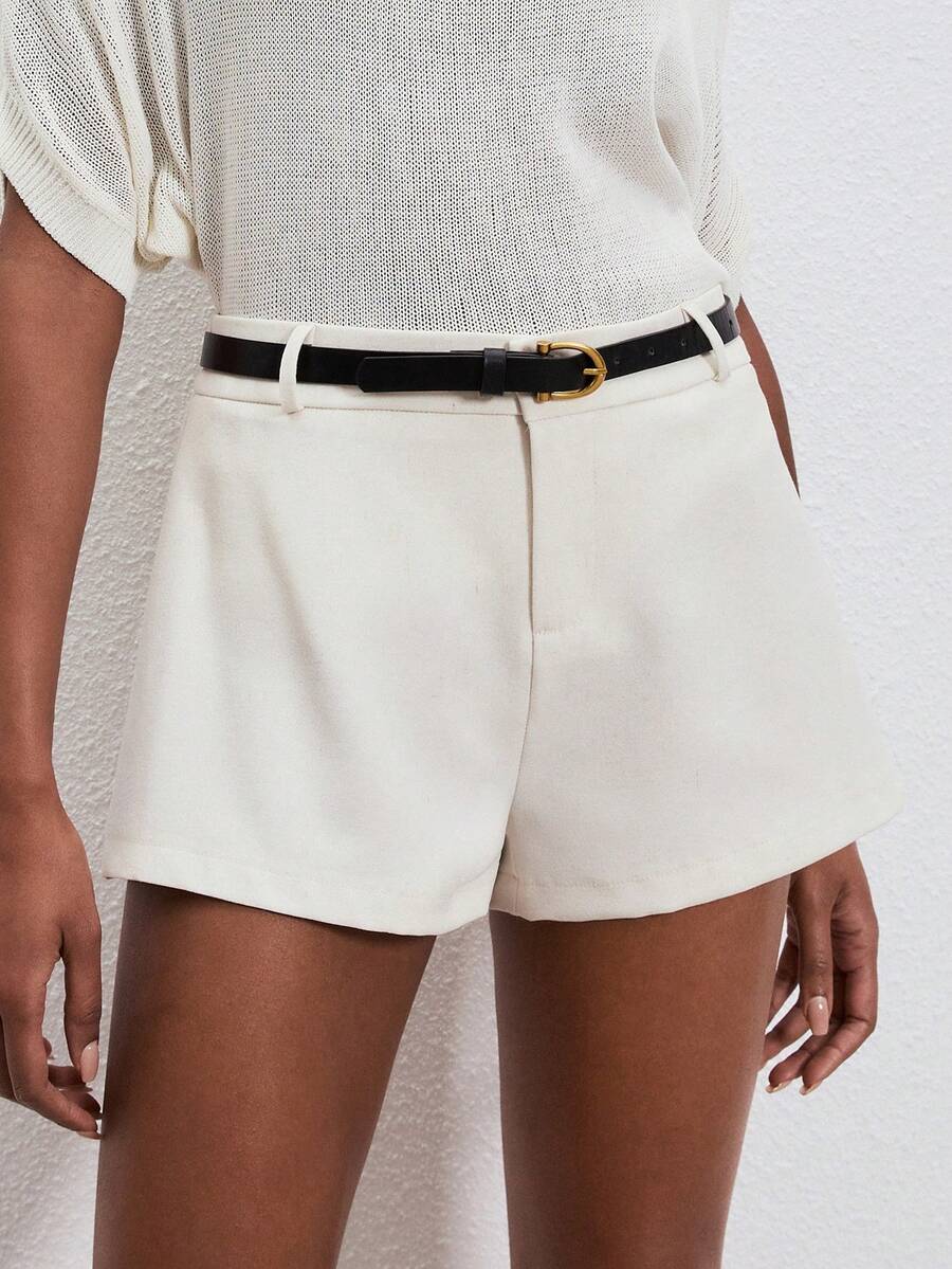 ATUI Studio Women's Off-White Breathable High Waisted Shorts – Casual Summer Shorts With Pockets For Beach, Party & Vacation - Apricot - View 1